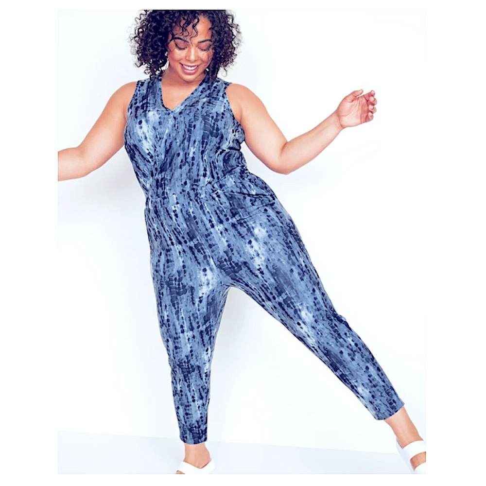 Old Navy Breathe Cross-Front Plus Sleeveless Jumpsuit 2X Navy Tie-Dye